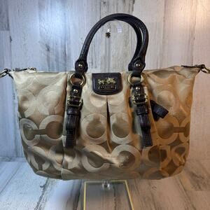 Coach Maggie Satchel Signature Canvas & Brown Leather Style F1220
